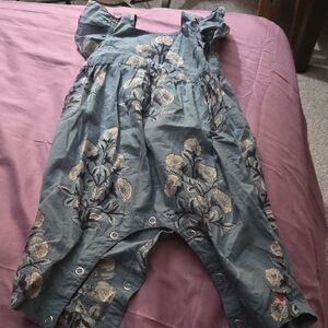 Pink Chicken Blue Floral Kids Romper